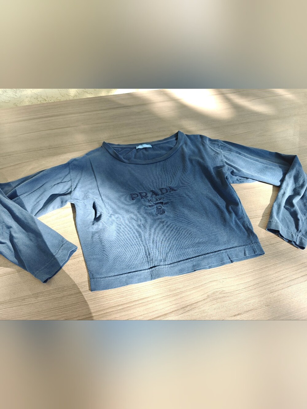 Vintage Navy Cropped Crewneck Sweater with Embroidered Logo